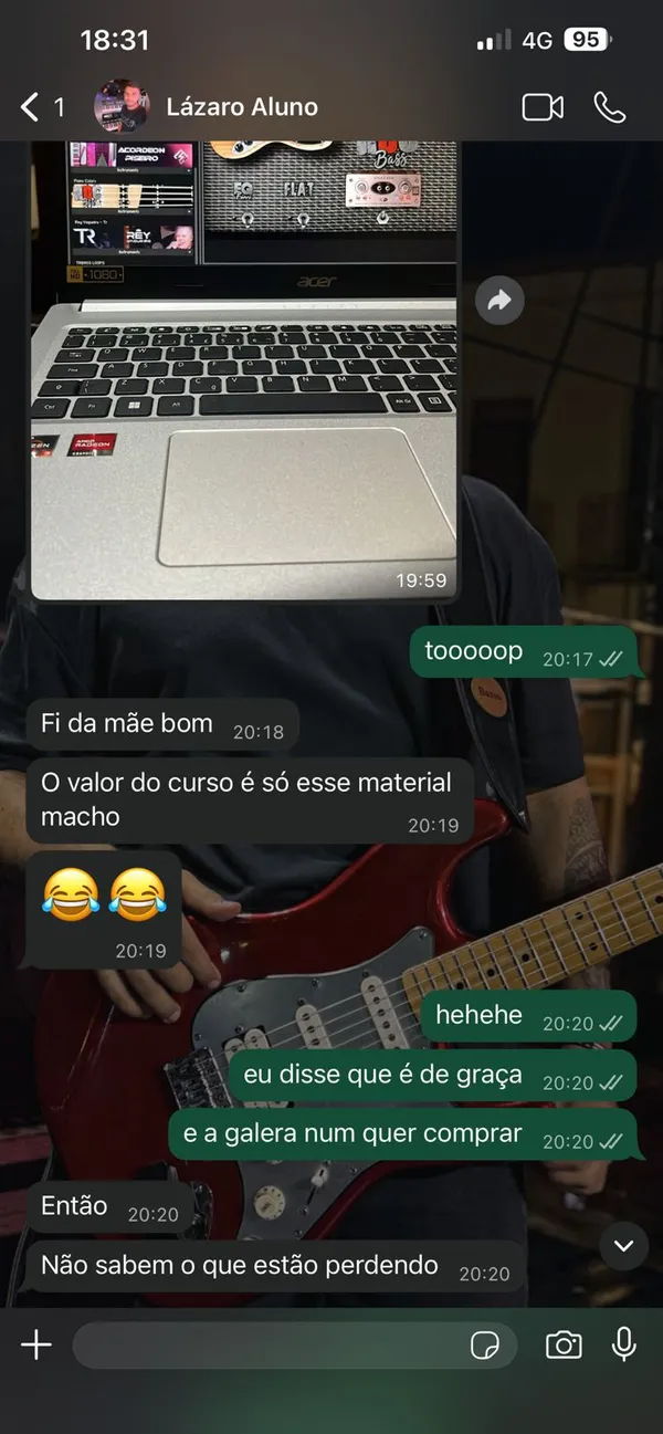Conversa de WhatsApp com o aluno Lázaro: 'O valor do curso é só esse material'