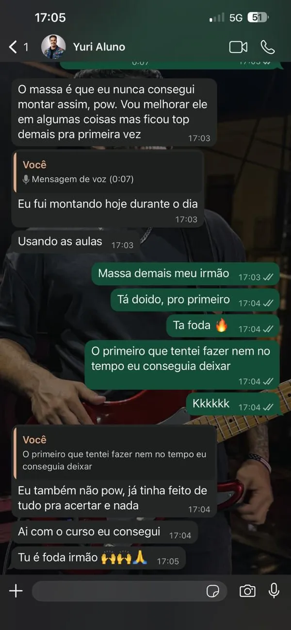 Conversa de WhatsApp com o aluno Yuri: 'O primeiro que tentei fazer nem no tempo eu conseguia deixar'